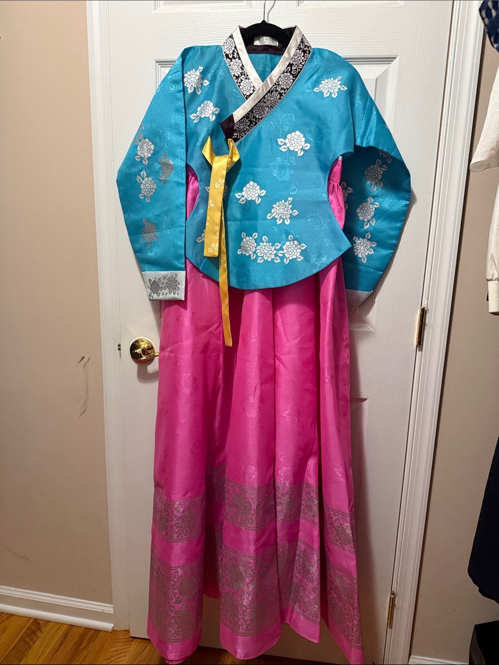 Girls Turquoise & Pink Hanbok Dress with Yellow Accent